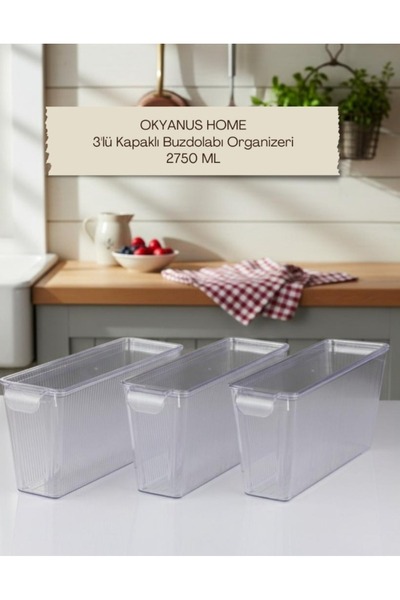 Okyanus Home 3 قطع من منظم الثلاجة الصغير مع غطاء وحاوية تخزين سعة 2750 مل