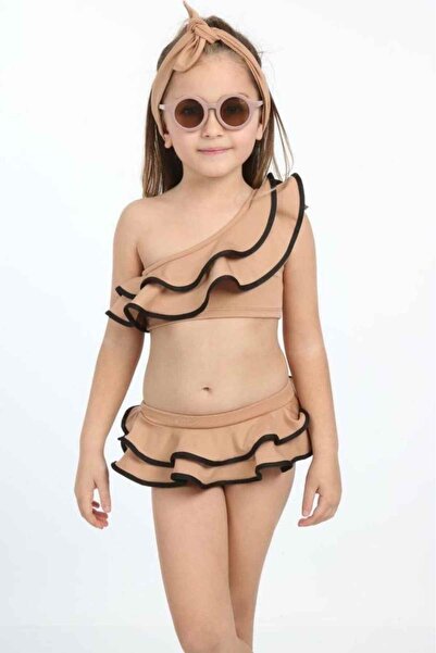 Minigimin Cicileri Miniğimin Cicileri Volanlı Kız Çocuk Bikini -Kahve