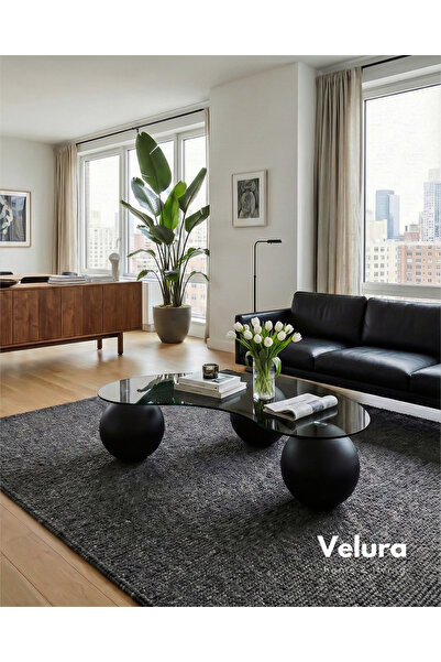 Velura Home & Living Modern Orta Sehpa & Küre-Top Sehpa & Siyah Renk Füme Fas...