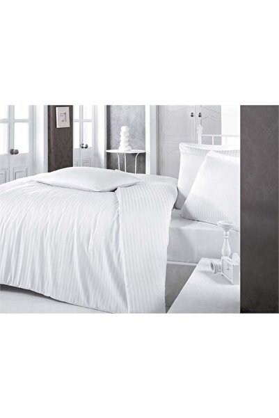 Aran Clasy طقم غطاء لحاف ساتان مزدوج من كلاسي، مخطط باللون الأبيض الساتان