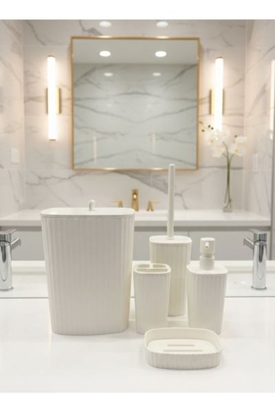 Okyanus Home Adhesive Sapphire White 5-Piece Bathroom Set