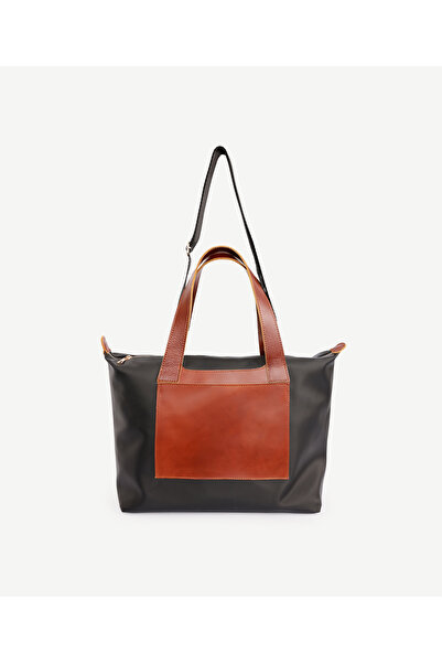 Yargıcı Cep Detaylı Deri Garnili Büyük Boy Omuz Çantası