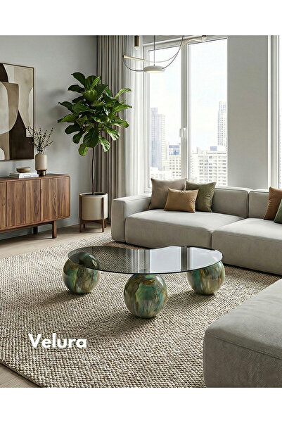 Velura Home & Living Jungle - Top Sehpa & Fasülye Füme Cam Küre Orta Sehpa - ...
