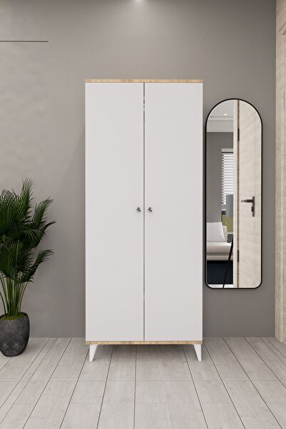 Mirobi Dolva Portmanto Vestiyer Askılık Dolabı Beyaz-Atlantik Çam