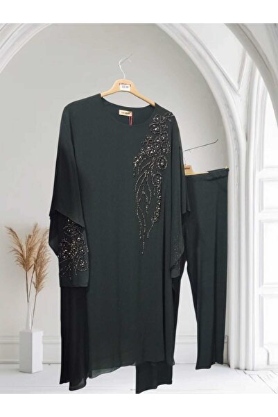 HESNA بدلة سهرة بمقاس كبير مع كيب وحجر الراين