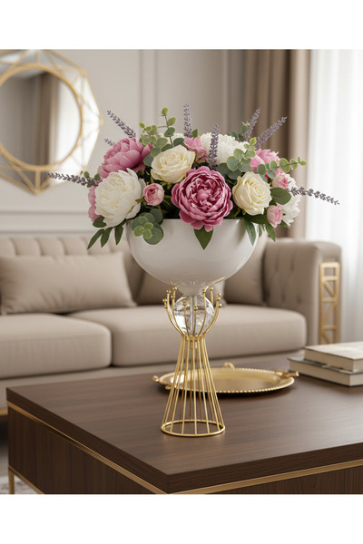 Decodelight Modern Dekoratif  Gold Kaplama Sude Model Ayaklı Taşlı 25 cm Çapı...