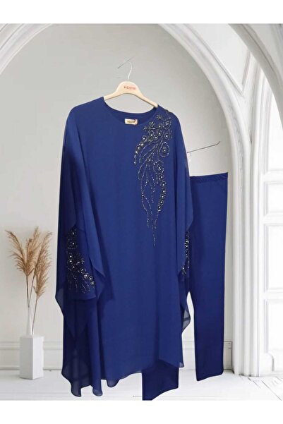 HESNA بدلة سهرة بمقاس كبير مع كيب وحجر الراين