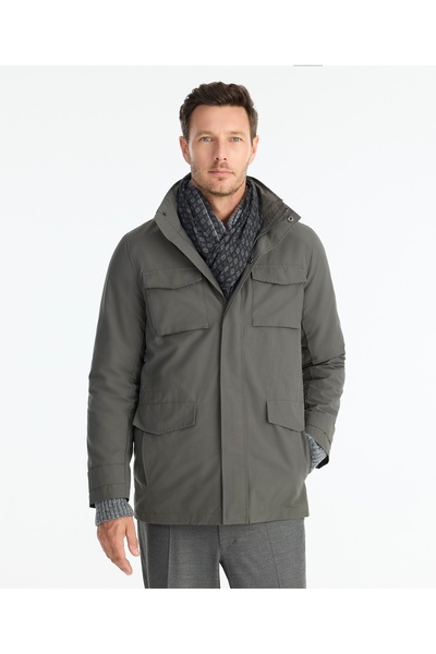 Yargıcı معطف واق من المطر بأكمام طويلة عادي ياقة مرتفعة متوسطة الطول