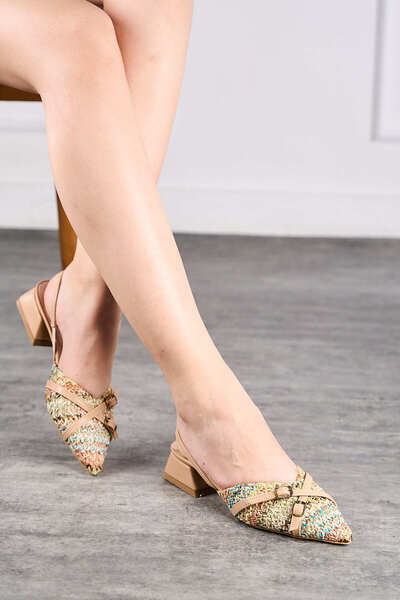 İmerShoes Кольорові бежеві жіночі туфлі на підборах - товстий короткий каблук...