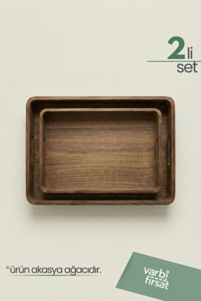 Varbifırsat Set of 2 Acacia Wood Presentation Trays