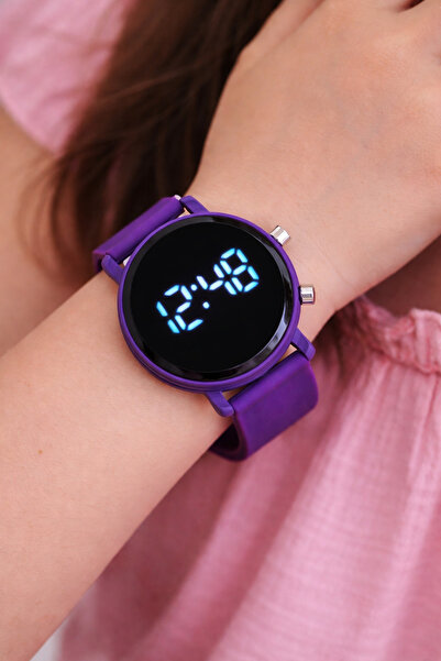 sonsuzsaat Mor LED Dijital Silikon Kordon Yuvarlak Kasa Spor Şık Kadın Genç K...