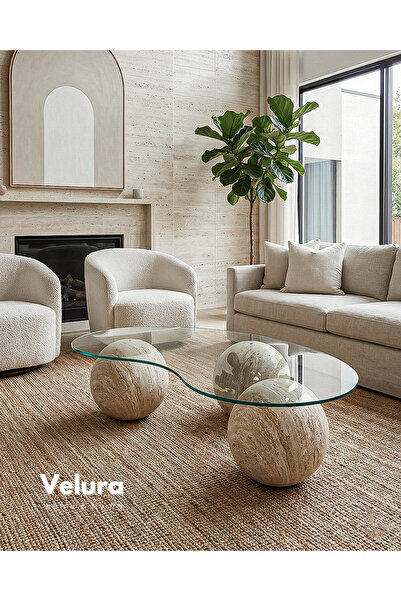 Velura Home & Living Modern Orta Sehpa & Küre Sehpa & Top Sehpa & Şeffaf Fasu...