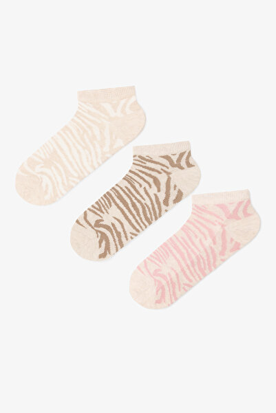 Penti 3 Çift Pamuklu Zebra Desenli Patik Çorap