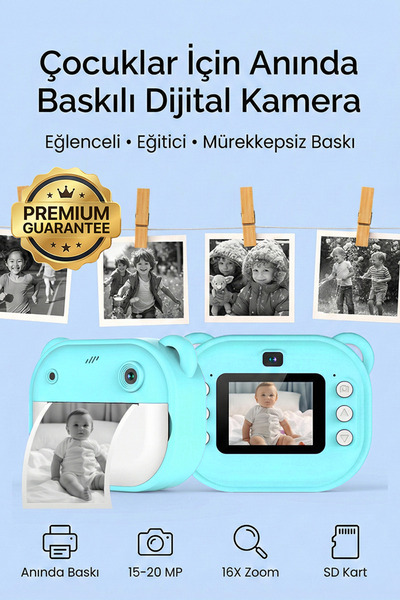 4 Berry C10 Çocuk Kamerası – HD Ekranlı, Termal Etiket ve Fotoğraf Baskı, Yeşil