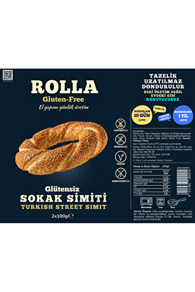 Rolla Gluten Free Rolla Gluten-Free Glütensiz SOKAK SİMİT (Laktozsuz, Vegan ) (2 ADET X 100GR)
