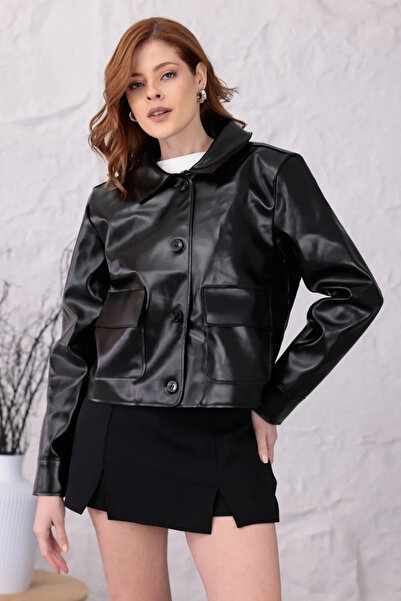 happinice Double Pocket Leather Jacket