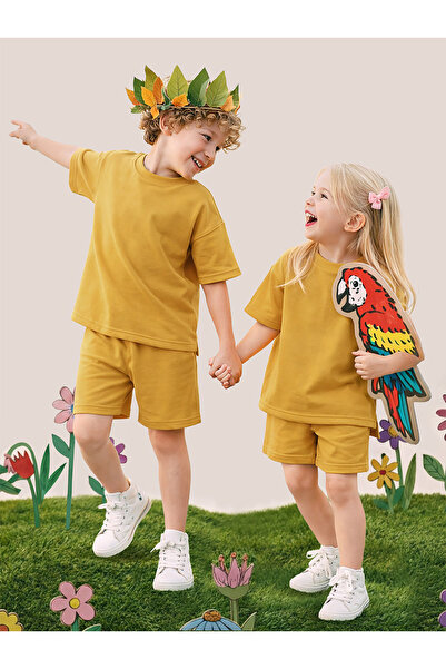MSHB&G Mustard Oversize T-Shirt Shorts Set Kids Unisex 100% Cotton