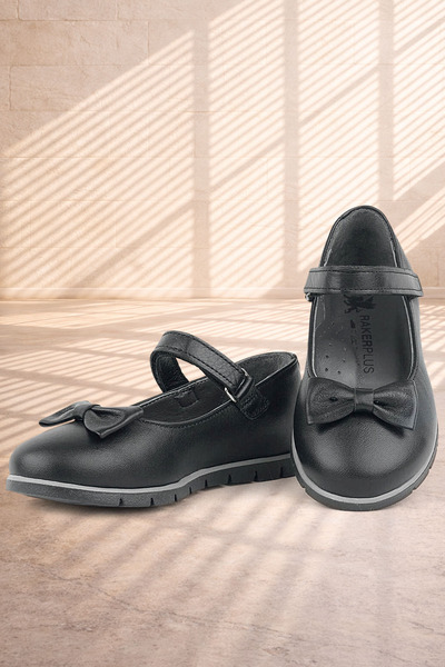 Rakerplus Genuine Leather Black Girls' Ballerinas
