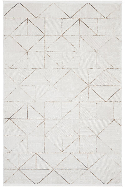 Cool Halı Nevada 2506 Krem Vizon Geometrik Desenli Halı Makine Dokuma Yumuşak...