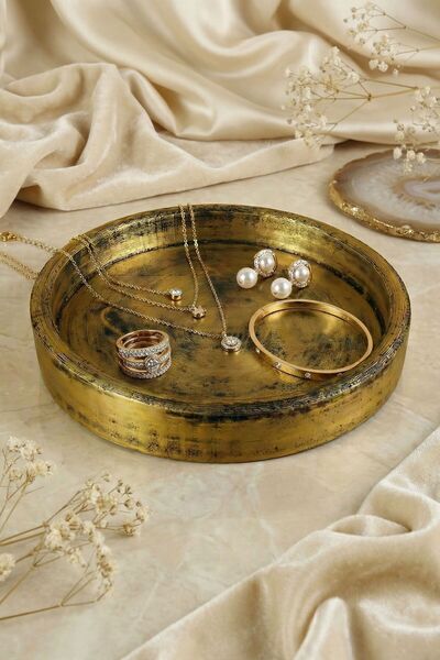 Viselia Takı Tabağı Takı Organizeri Takı Makyaj Kozmetik Düzenleyici Altın Es...