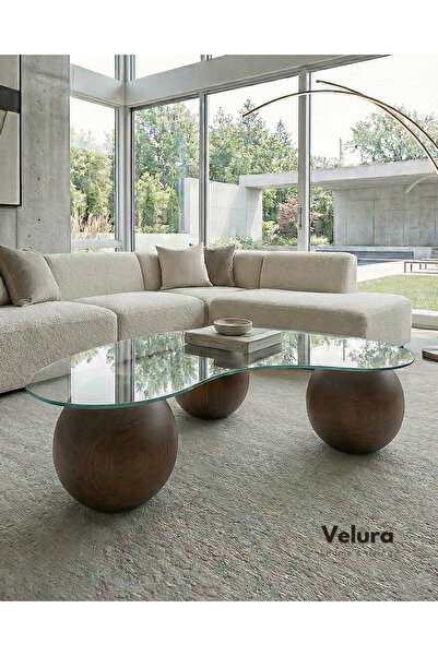 Velura Home & Living Modern Orta Sehpa & Küre Sehpa & Top Sehpa & Şeffaf Cam ...