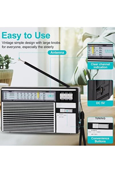 Generic مكبر صوت بلوتوث مزود براديو FM/AM/SW، ومشغل MP3 عبر USB وTF وAUX