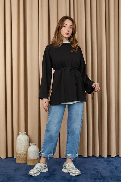 Loreen Bluză pentru femei, cu umeri expus, cu accesorii pentru legare-20720BL...