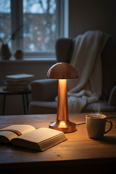 Avatto Rose Gold Dokunmatik Mantar Masa Lambası Şarjlı LED Gece Lambası Retro...