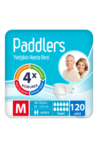 Paddlers حفاضات لاصقة للمرضى البالغين متوسطة الحجم 120 قطعة - علبة، مقاومة لل...