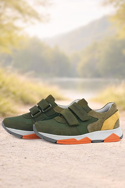 Rakerplus Hakiki Deri Yeşil Çocuk Cırtlı Sneakers Spor Ayakkabı