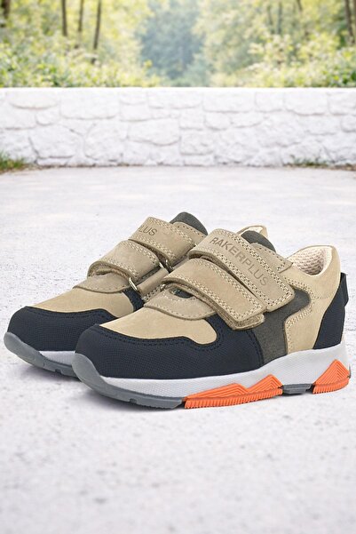 Rakerplus Genuine Leather Sand Gray Black Kids Sneakers Sports Shoes