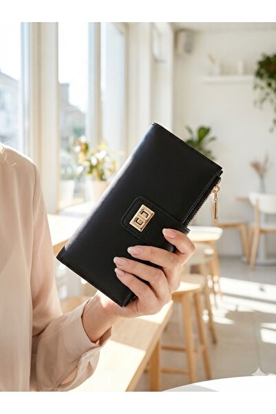 Newish Polo El Askılı Klipsi Fermuarlı Soft Suni Deri Kadın Portföy Cüzdan-Bü...