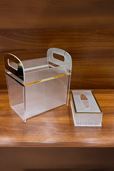 ALQANNAS طقم سلة مهملات وعلبة مناديل من الأكريليك | منظم مناديل أنيق وسلة مهم...