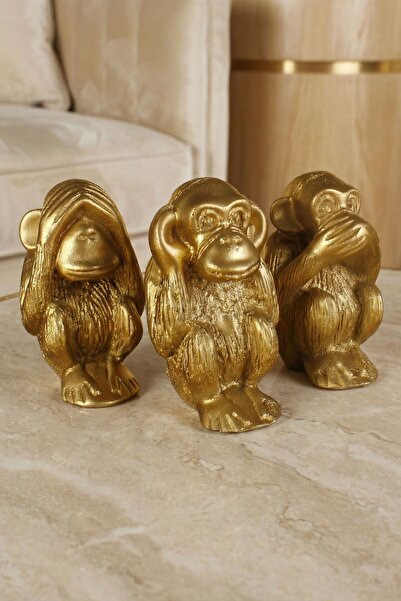 Evene Biblo Dekoratif Obje Heykel Üç Maymun Biblo Dekoratif Süs Eşyası Altın ...