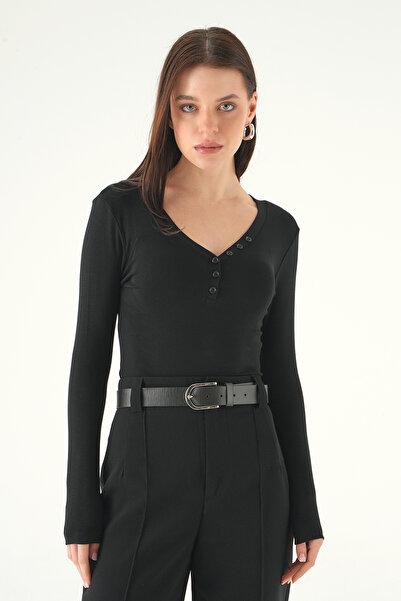 Rays 8299A V-Neck Buttoned Badi Black