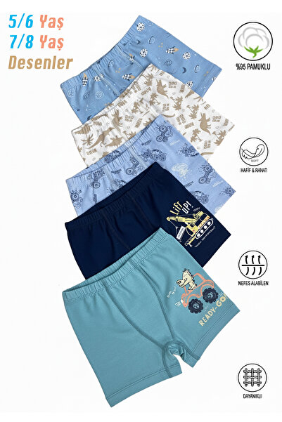 ÖZKAN underwear Özkan 31802 5'li Paket Erkek Çocuk Pamuklu Karışık Renkli Des...