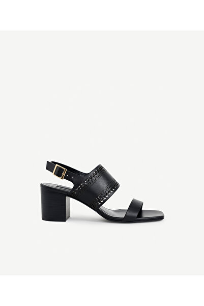 Yargıcı Lazer Kesim Deri Topuklu Ayakkabı