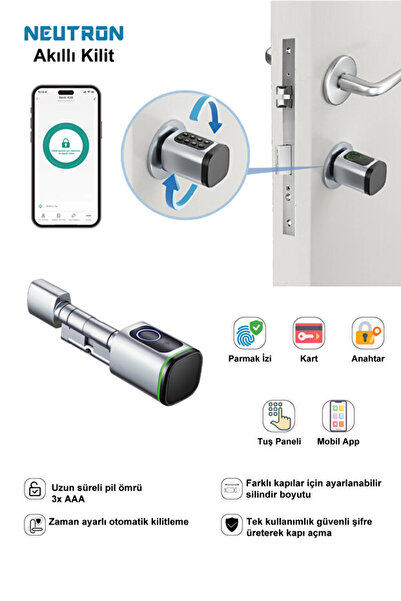 NEUTRON NTL-SC-02FKPW Parmak İzi Anahtarlı Tuşlu Akıllı Kapı Kilidi