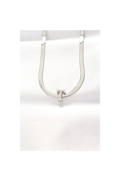 Clariss قلادة من الفولاذ 316L على شكل حرف T باللون الفضي مع سلسلة إيطالية - T...