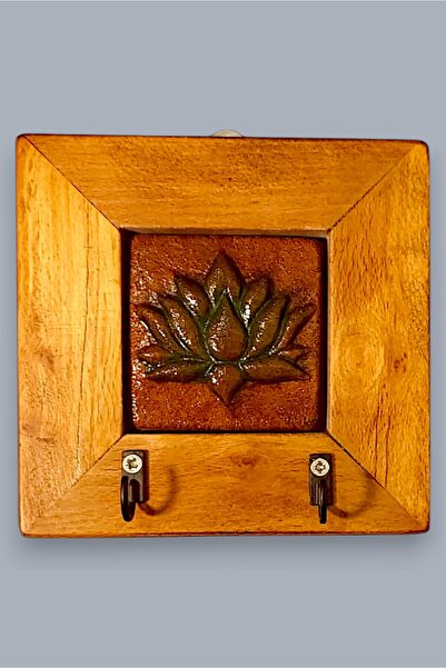 toprakanaart Lotus Çiçeği, Ahşap Çerçeveli Seramik Anahtarlık Duvar Panosu As...