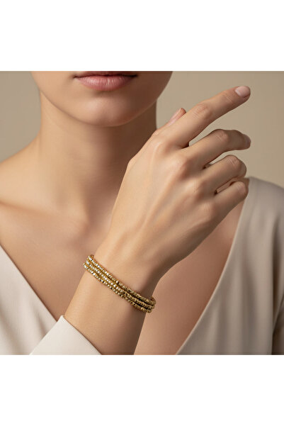 BHR AKSESUAR سوار ذهبي مرن بثلاثة صفوف مع شكل الفراشة وحجر الزركون