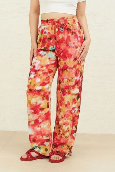 Curly Pantaloni largi cu model roșu