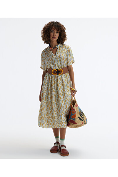 Yargıcı Kısa Kollu Düğmeli Midi Boy Elbise