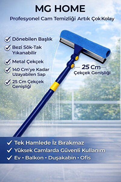 VENON Metal Çekçekli ❤️Teleskopik Cam Temizleme Aparatı❤️ Dönebilen Başlık Mi...