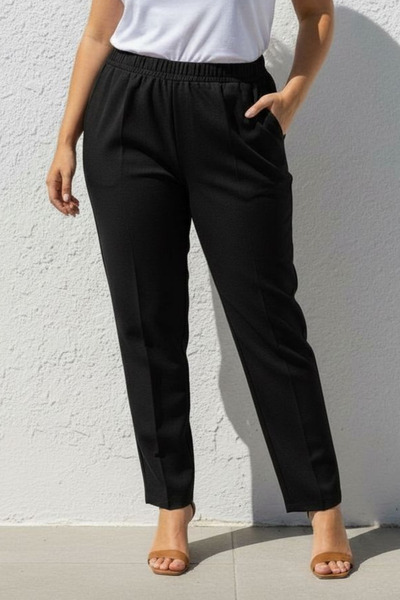 Curly بنطلون أسود منسوج بنقشة الجزر