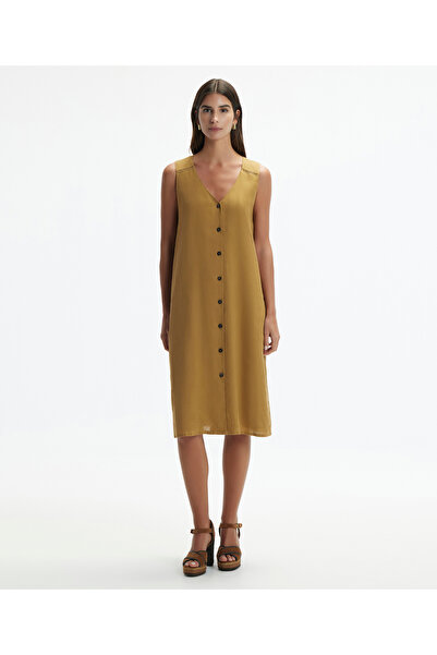 Yargıcı V Yaka Kolsuz Diz Altı Elbise