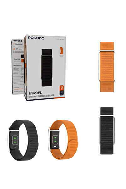 porodo TrackFit Smart Fitness Band with 2 Nylon Straps (Black & Orange)