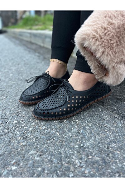 dabab shoes VIRENA Pantofi de damă, negri, din piele naturală, cu șireturi, c...