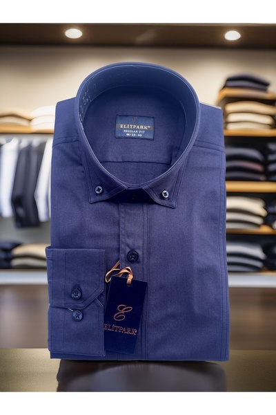elitpark Açık Lacivert Düz Renk Pamuklu Erkek Gömlek