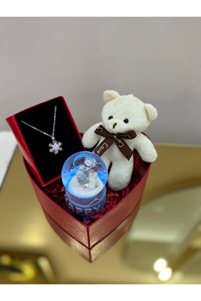 SUMMER GIFT Sevgiliye Yılbaşı Kutusu - Kararmaz Çelik Kolye - Mini Kar Küresi